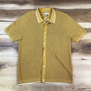 Standard Cloth Knit Polo Mens XL Mustard Yellow Cotton Retro Tipped Button Up
